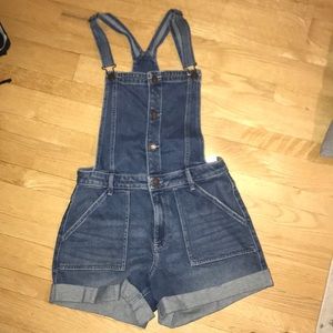 High-rise mom short overalls